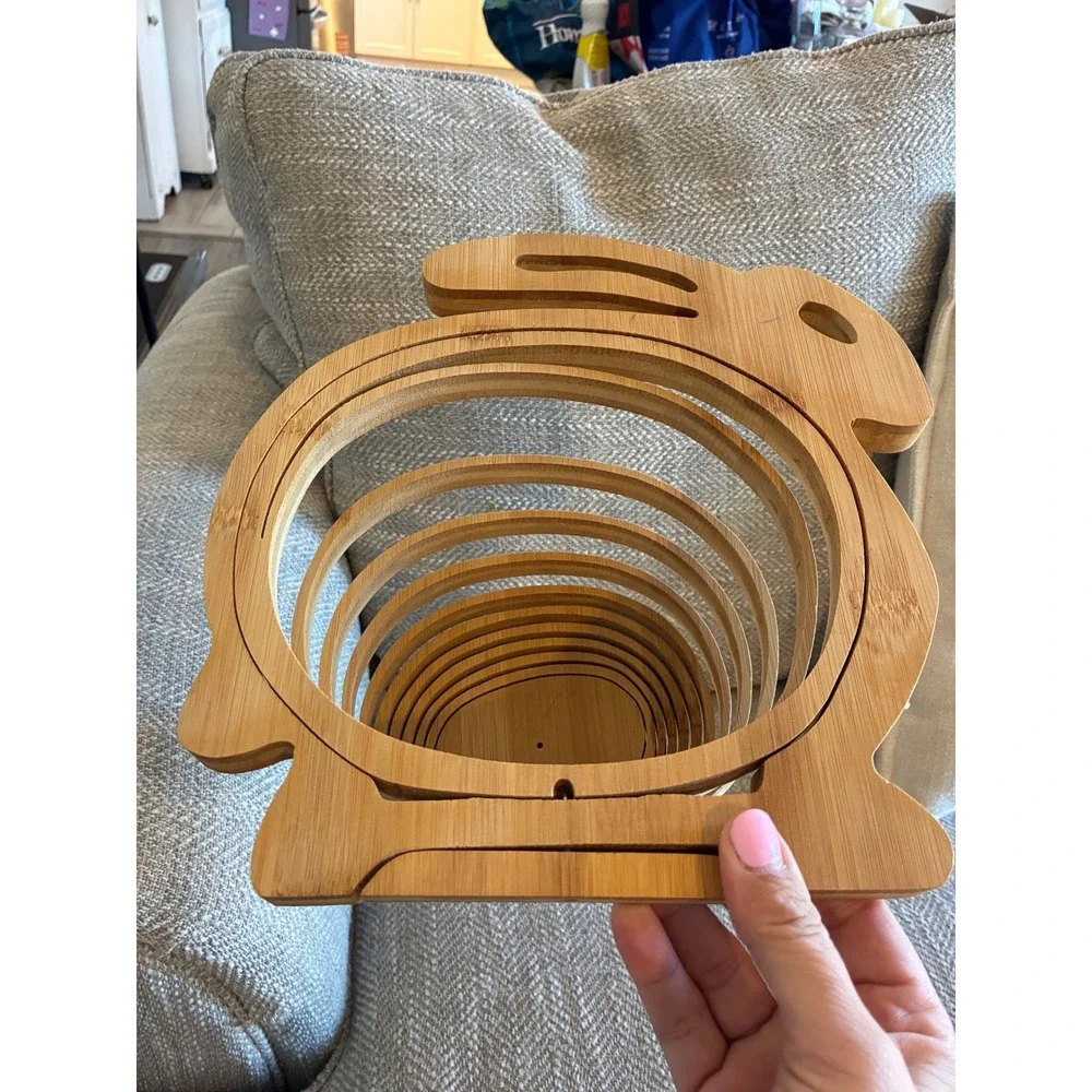 Bonnie &‎ Pop Bamboo Bunny Rabbit Collapsible Fruit Basket Trivet Cutting Board